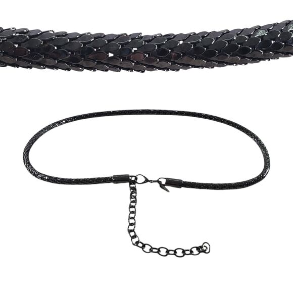 32W Snake Chain Gunmetal Belt Made in Italy Metallic Metal Silver Scales - Picture 1 of 7
